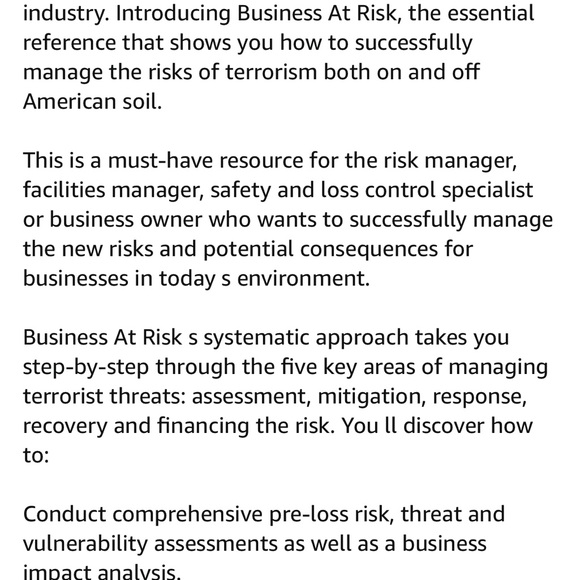 BUSINESS AT RISK: How to Assess, Mitigate, & Respond to Terrorist Threats. Book - Picture 12 of 16